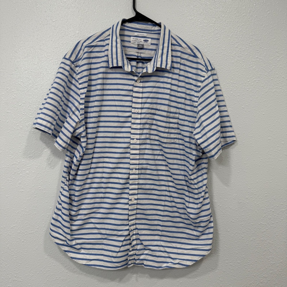 Old Navy The Oxford Shirt Blue White Stripe Short Sleeve Button Up XXLT